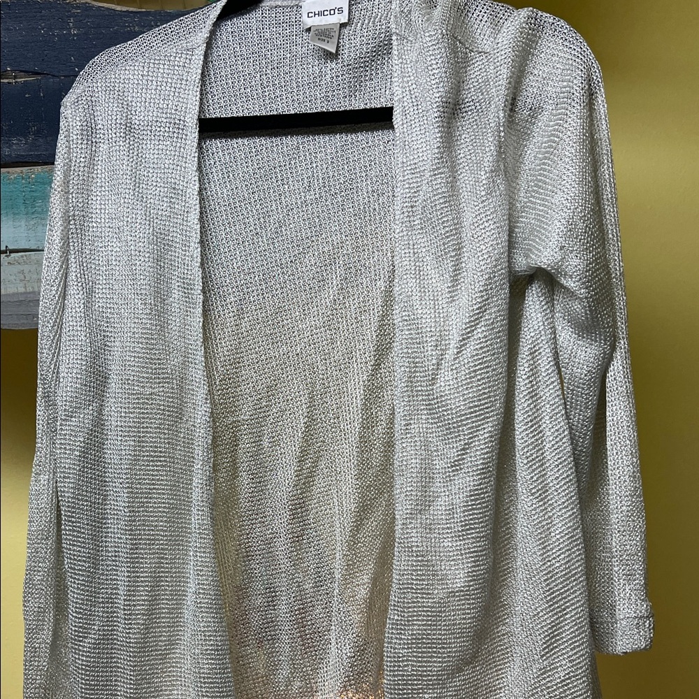 Chico's Shimmering Silver Cardigan-size 2